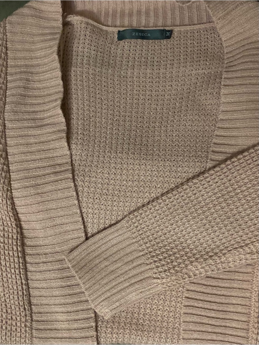 Women’s M Zesica Pink Waffle Knit Cardigan Sweater Pockets Cozy Casual Lounge